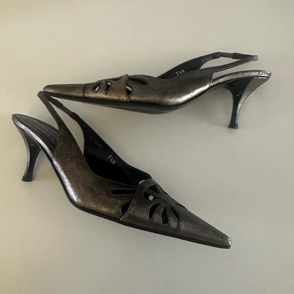 Vintage Donald J Pliner Metallic PointyToe Sling Back Heels 7.5 - Picture 2 of 7